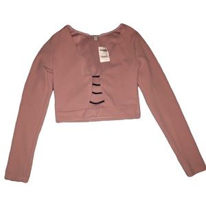 NWT Charlotte Russe long sleeve mauve pink crop top blouse